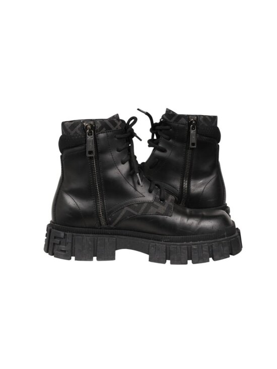 Fendi Force Lace Up Ankle Boots Size US 8 F7 Black Leather Zip Up Combats Ship main image 15